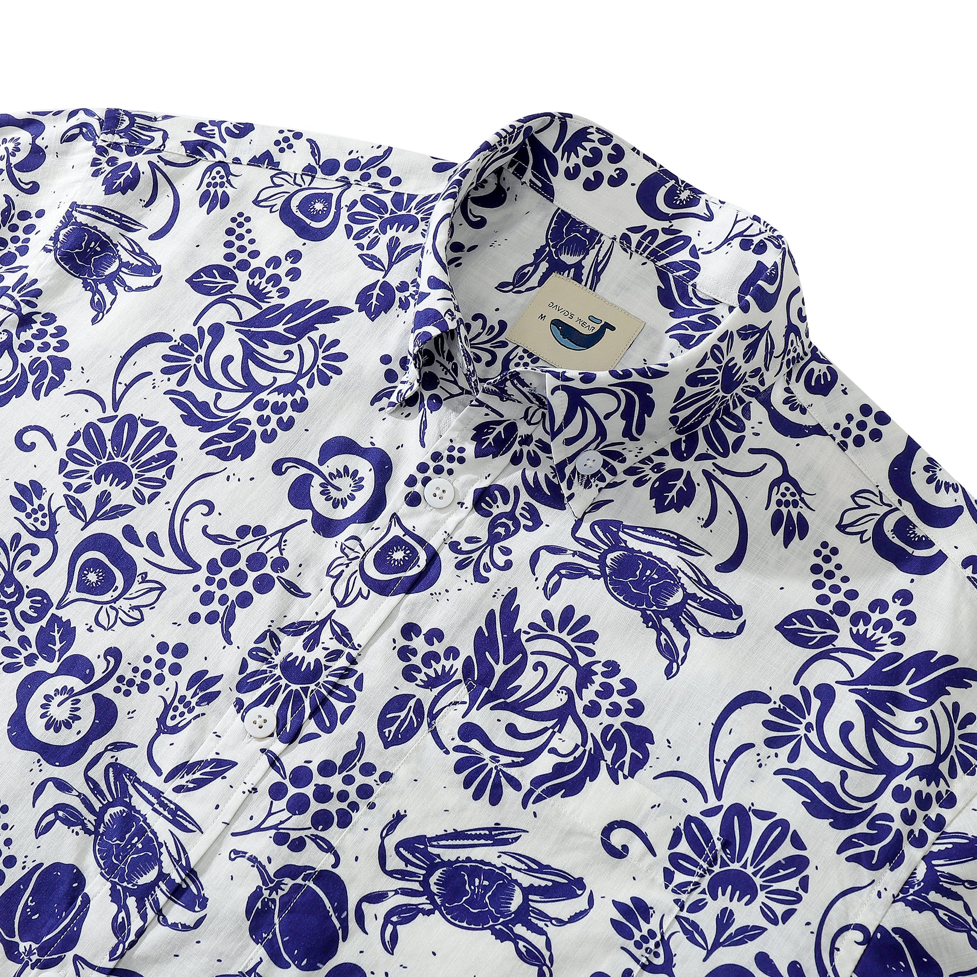 Tropical Print Figs and Crabs 100% Cotton Men's Button-Down Shirt