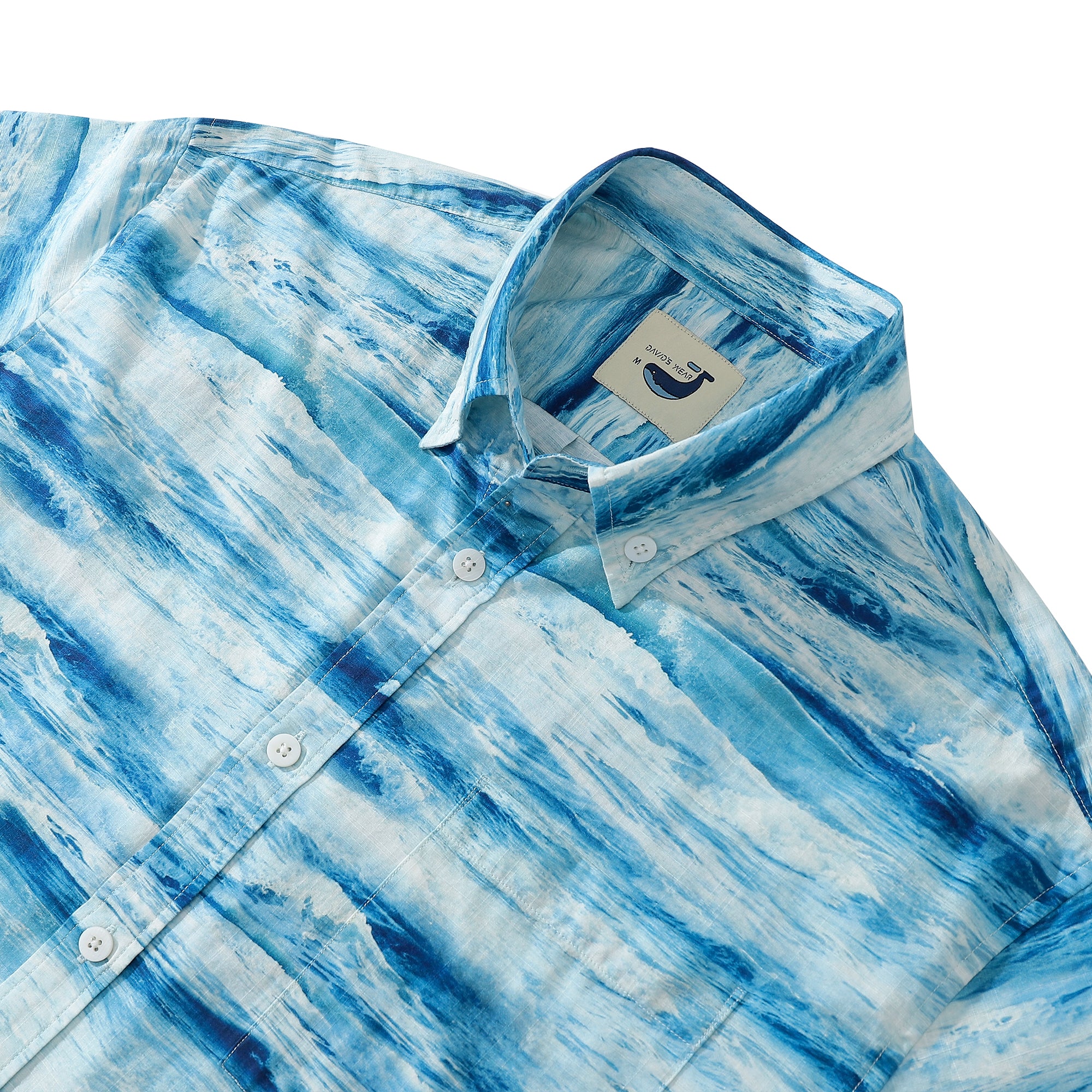 Wave Stripes Print-matched Front Placket 100% Cotton Button-down Shirt Shell Button