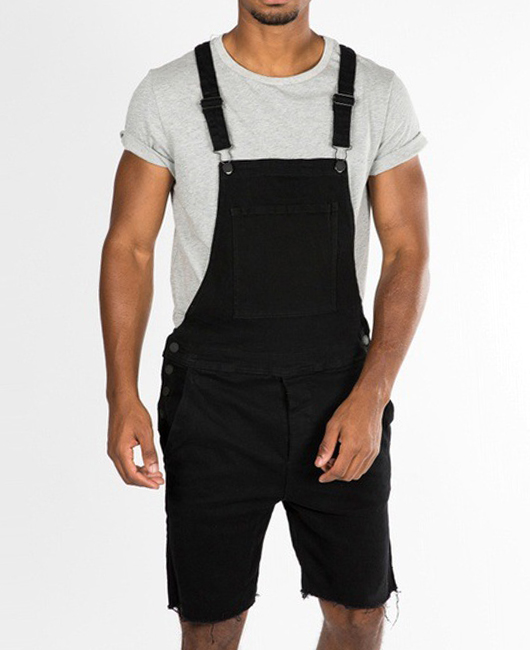 Casual Plain Denim Pinafore Shorts With Pockets