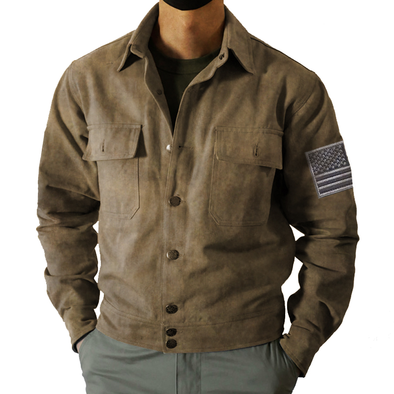 Men's Western Cowboy Velcro Washed Vintage Cargo Jacket