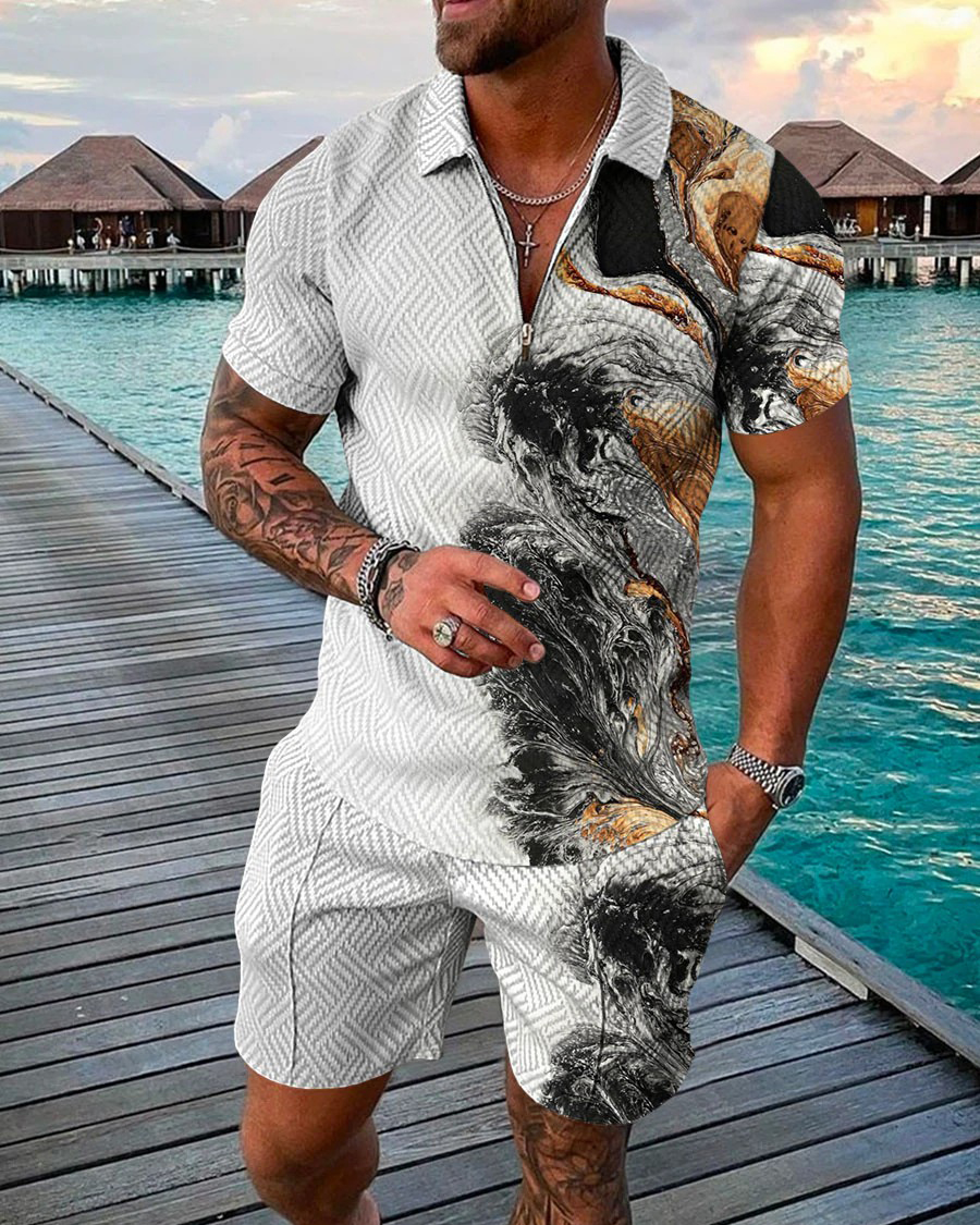 Men's Casual Gradient Polo Shirt Two Piece