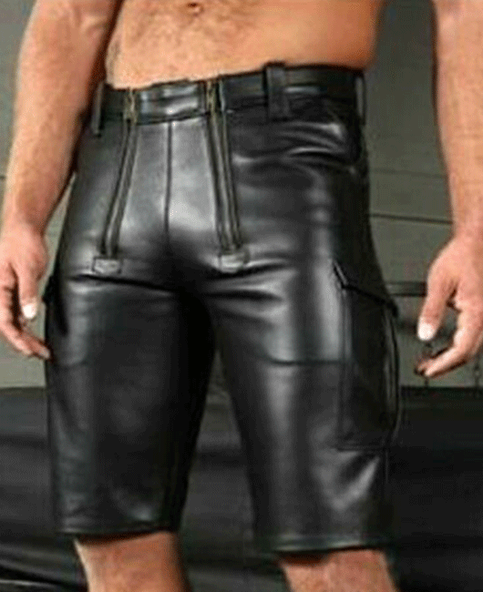 Fashion Plain PU Leather Pocket Zipper Skinny Shorts